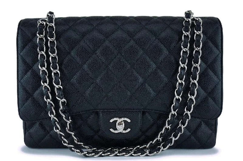 Chanel bags with iconic stitching detailsChanel Black Caviar Maxi "Jumbo XL" Classic Flap Bag SHW