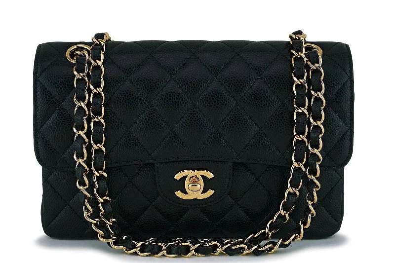 Chanel bags available in bold colors and patternsChanel Black Caviar Small Classic Double Flap Bag GHW