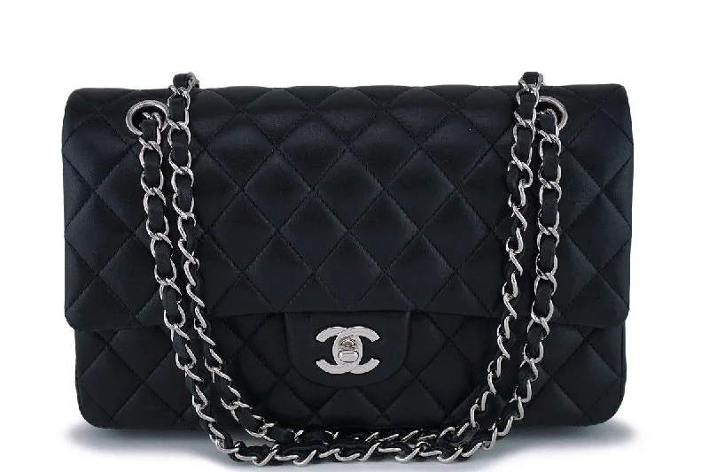 Chanel bags with chain and leather strap combinationsChanel Black Lambskin Medium Classic Double Flap Bag SHW