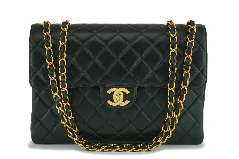 Chanel bags with exclusive seasonal releasesChanel Black Lambskin Jumbo Classic Flap Bag 24k GHW