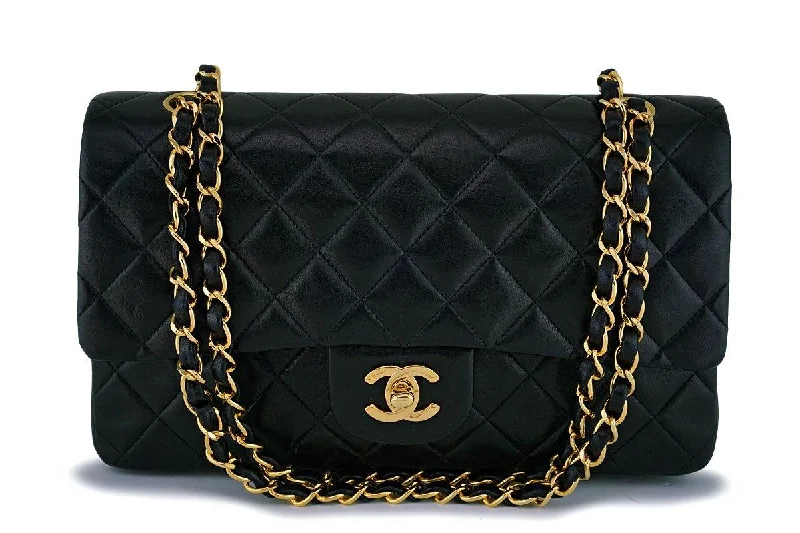 Chanel bags with iconic stitching detailsChanel Black Lambskin Medium Classic Double Flap Bag 24k GHW