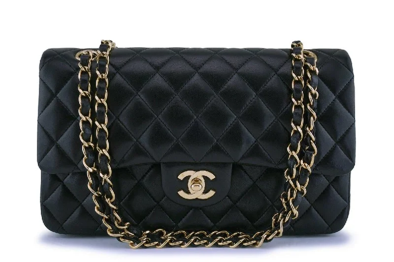 Chanel bags with iconic stitching detailsChanel Black Lambskin Medium Classic Double Flap Bag 24k GHW