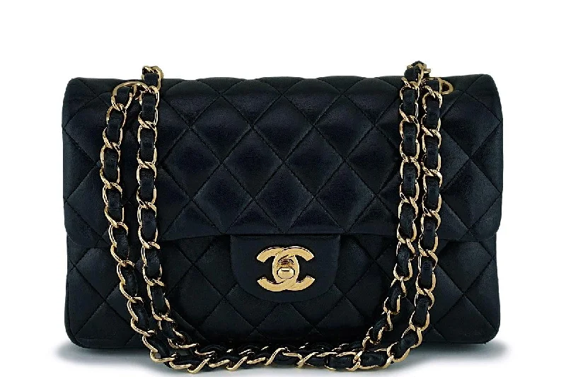 Chanel bags with intricate metal hardwareChanel Black Lambskin Small Classic Double Flap Bag GHW