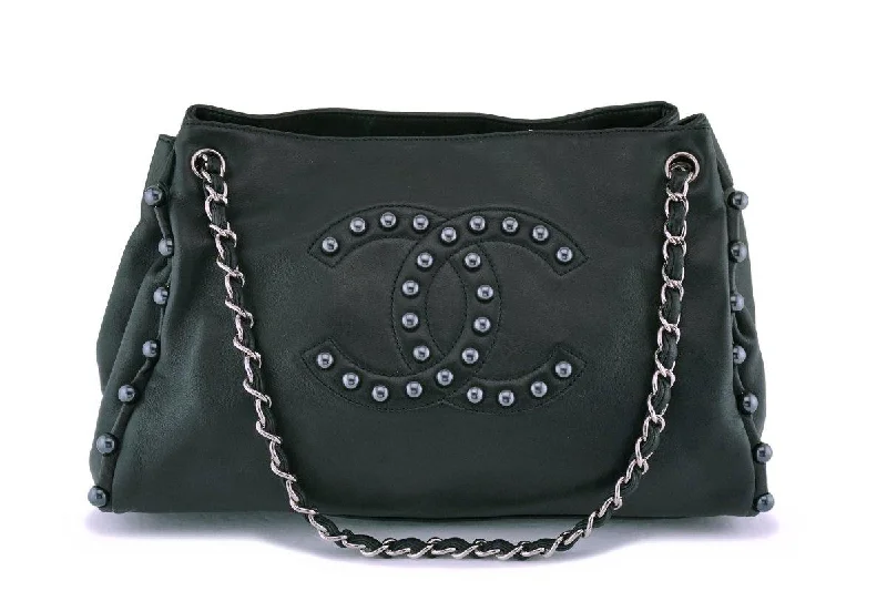 Chanel bags available at online luxury retaileChanel Black Soft Lambskin Pearl Obsession Tote Bag SHW