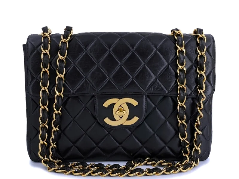 Chanel Designer Handbag with Unique DesignChanel Black Vintage Lambskin Jumbo Classic Flap Bag 24k GHW