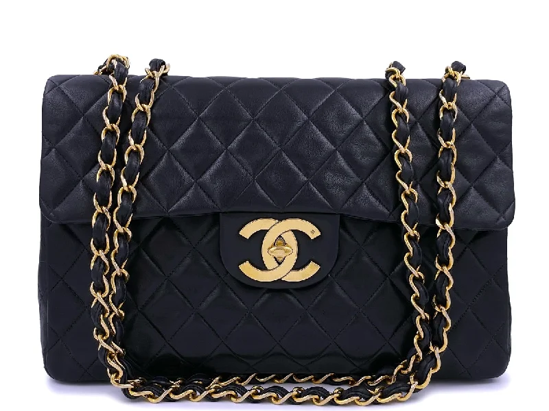 Chanel Luxury Handbag for High - End EventsChanel Black Vintage Lambskin Maxi "Jumbo XL" Classic Flap Bag 24k GHW