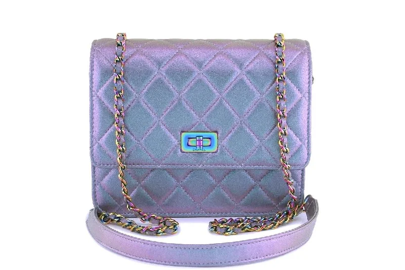 Chanel bags with chain and leather strap combinationsChanel Iridescent Purple Mermaid Reissue Wallet on Chain WOC Mini Bag