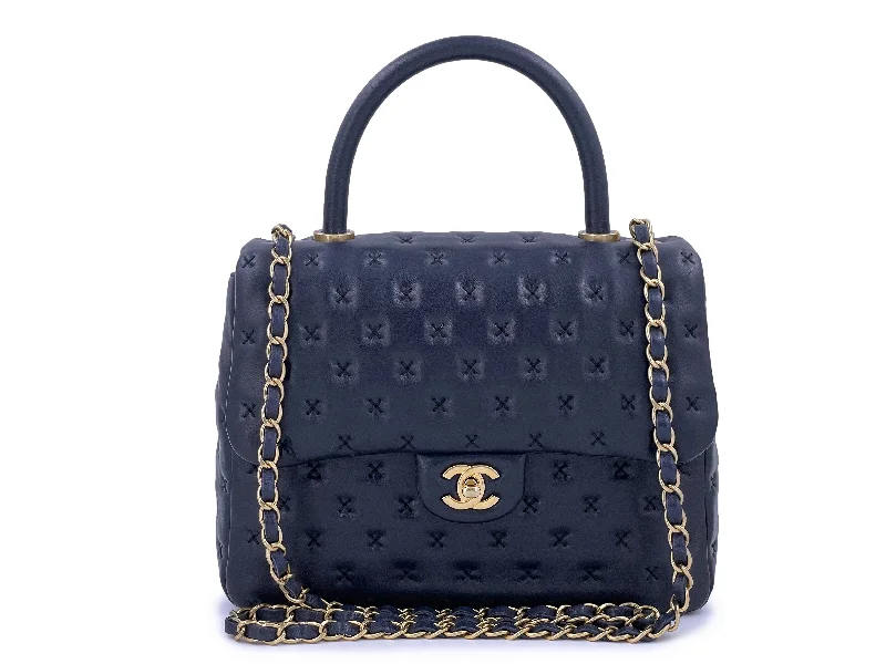 Chanel bags for women who appreciate fine craftsmanshipChanel Paris-Rome Cross Stitch Handle Flap Bag Navy Blue GHW