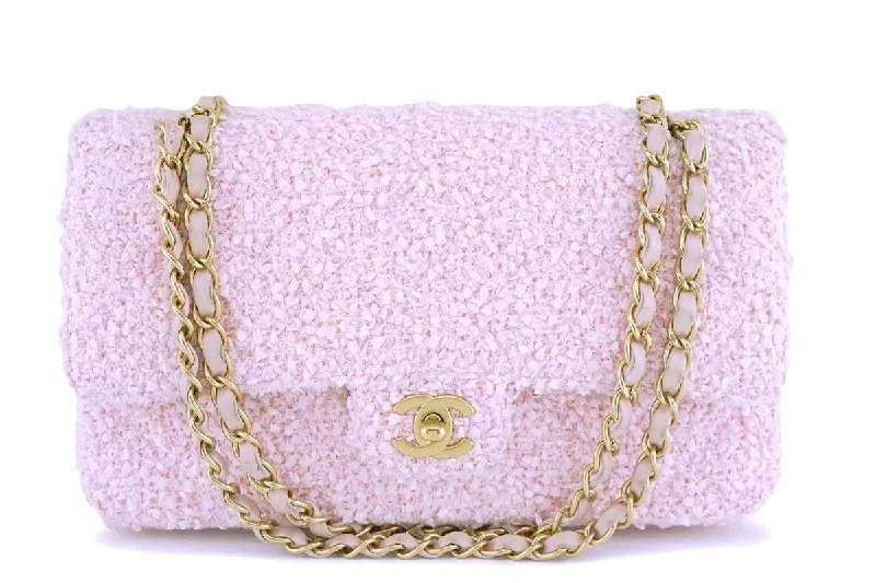 Chanel bags with exclusive seasonal designs and materialsChanel Pink Tweed Medium Classic Double Flap Bag GHW