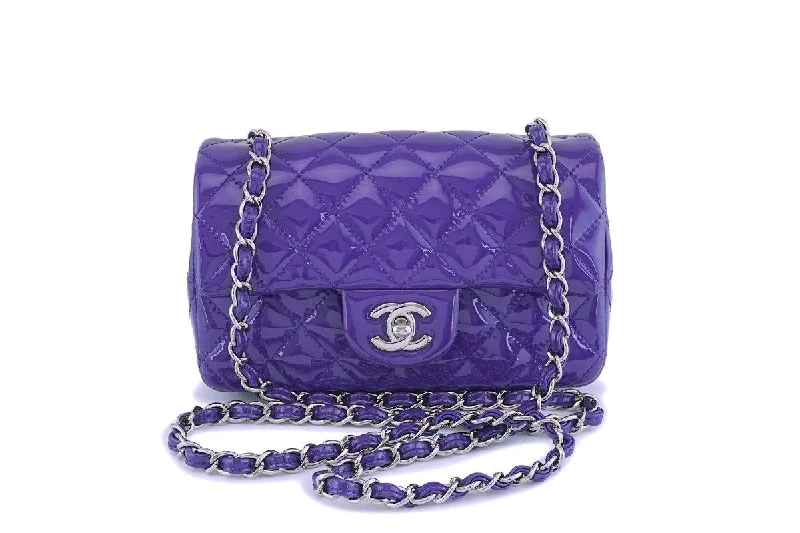 Chanel bags available in bold colors and patternsChanel Purple Violet Patent Rectangular Mini Classic Flap Bag SHW