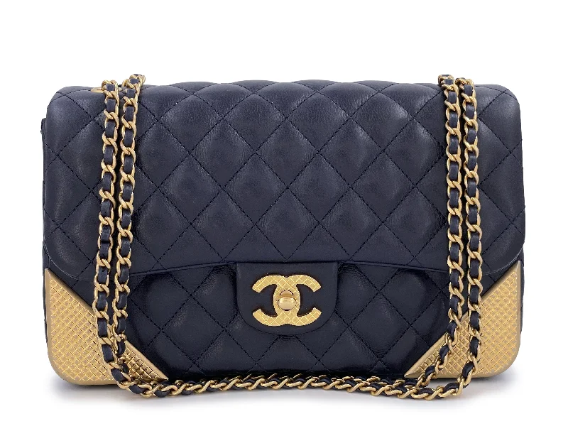 Chanel bags that pair perfectly with any outfitChanel Quilted Rock the Corner Flap Bag Navy Blue Aged Gold HW