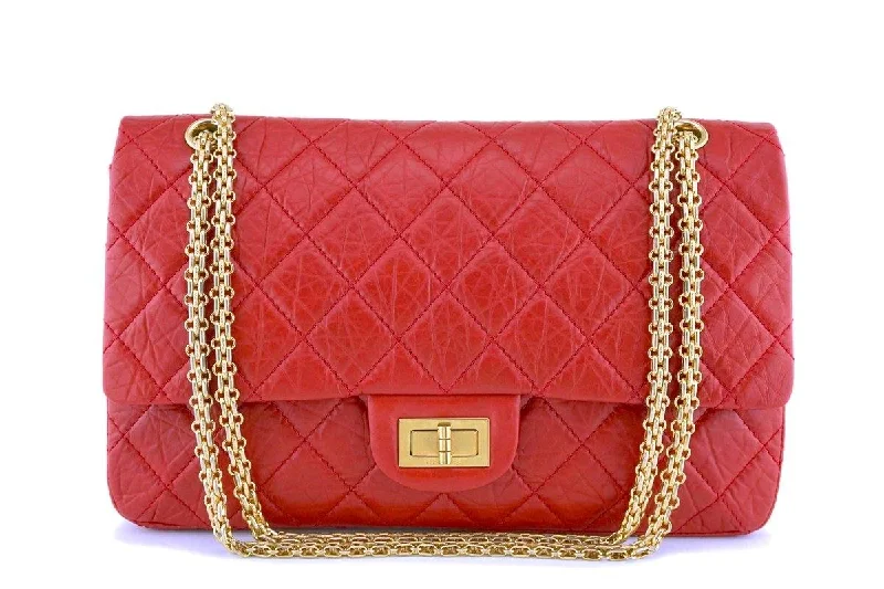 Chanel Handbag with Adjustable Strap for ComfortChanel Red 2.55 Jumbo 227 Classic Double Flap Bag GHW