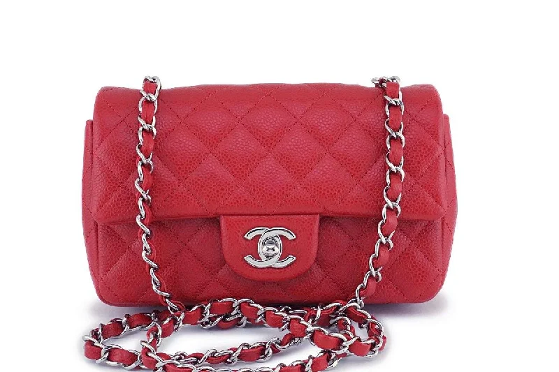 Chanel bags for a polished and professional appearanceChanel Red Caviar Rectangular Mini Classic Flap Bag SHW