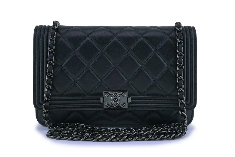 Chanel classicChanel So Black Lambskin Boy Wallet on Chain WOC Bag