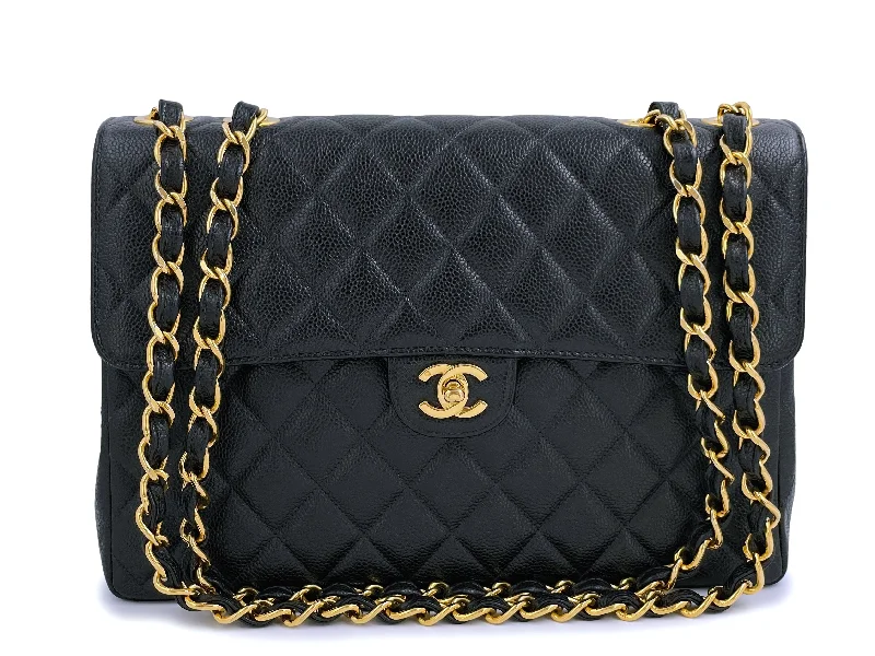 Chanel Classic Flap Bag for Evening PartyChanel Vintage 1998 Black Caviar Classic Jumbo Flap Bag 24k GHW