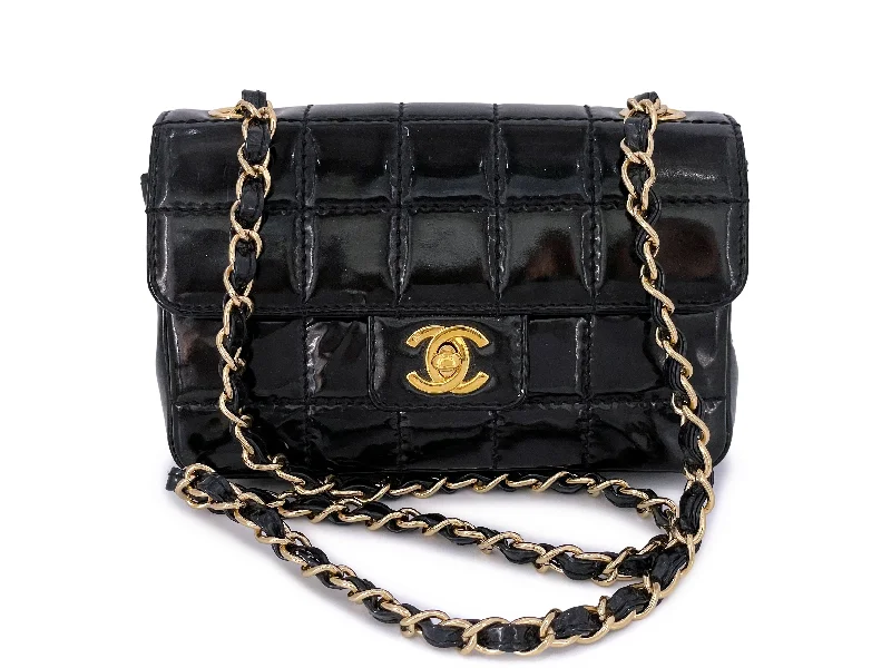 Chanel leather bags for everydChanel Vintage Black Patent Extra Mini Flap Bag 24k GHW Chocolate Bar