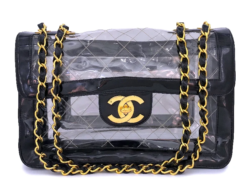 Chanel Chain Strap Handbag for Everyday UseChanel Vintage Black PVC Patent Maxi Classic Flap Bag 24k GHW