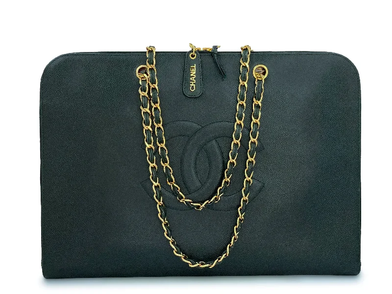 Chanel bags that pair perfectly with any outfitChanel Vintage Dark Green Caviar Portfolio Laptop Work Tote Bag 24k GHW