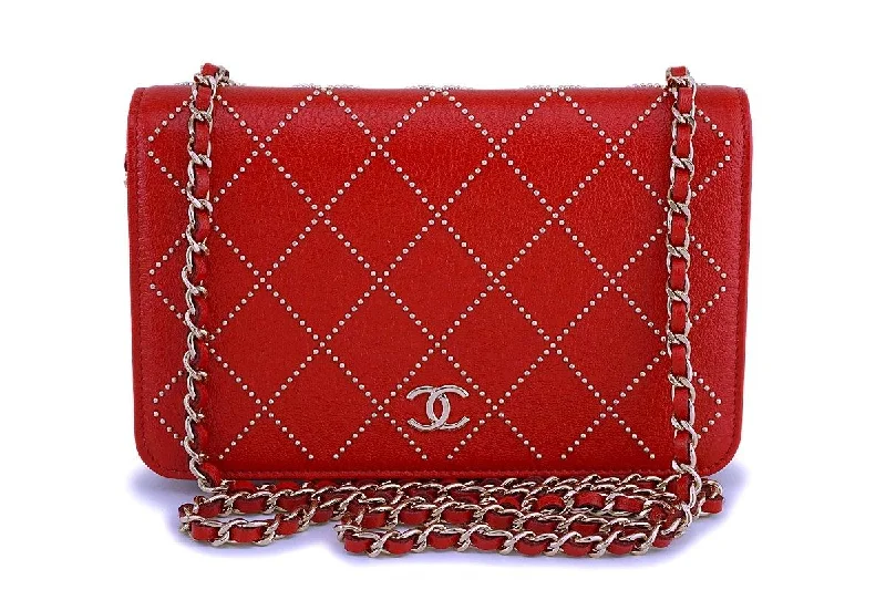 Chanel Limited Edition Handbag for CollectorsNIB 19P Chanel Red Goatskin Gold Studded Wallet on Chain WOC Flap Bag GHW  NR