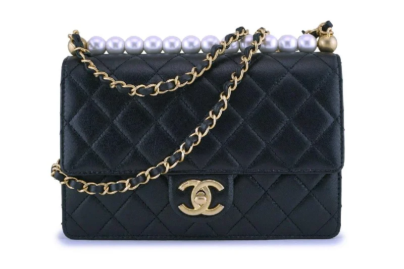 Chanel bags perfect for everyday elegNIB 19S Chanel Black Lambskin Chic Pearls Classic Limited Mini Pearl Flap Bag GHW