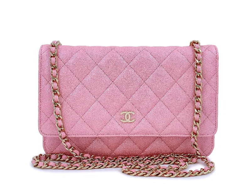 Chanel Handbag with Adjustable Strap for ComfortNIB 19S Chanel Iridescent Pink Caviar Classic Wallet on Chain WOC Bag GHW