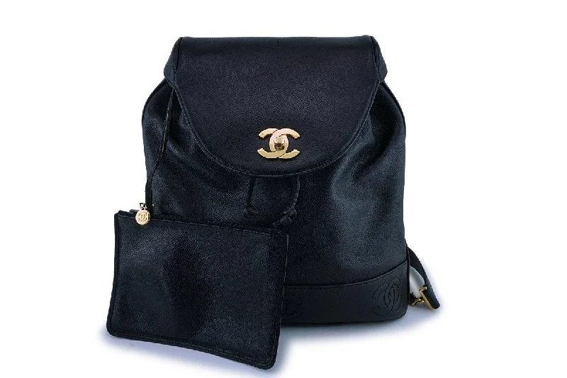 Chanel bags for women who love timeless fashionRare Chanel Vintage Black Caviar Backpack Bag 24k GHW