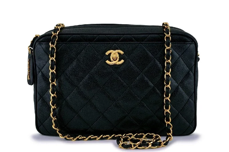 Chanel bags for women who love timeless fashionRare Chanel Vintage Black Caviar Classic Camera Case Bag 24k GHW