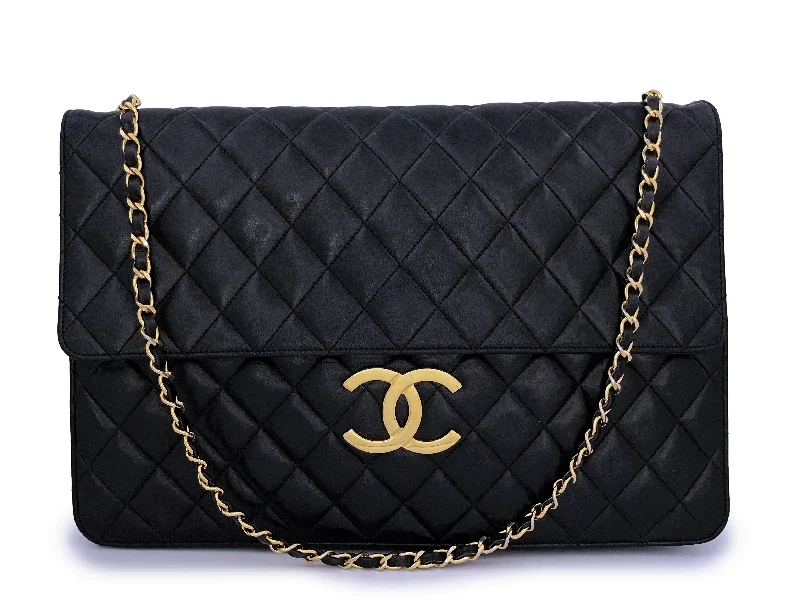 Chanel Medium Tote Bag for Office LadiesRare Chanel Vintage Black XXL Classic Flap Clutch Bag 24k GHW Lambskin