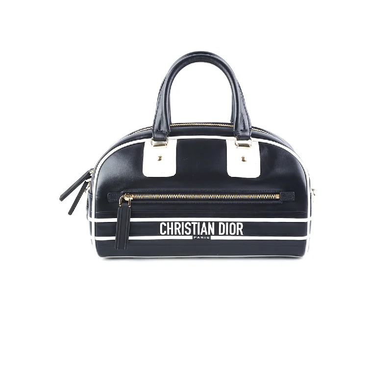 Christian Dior handbags with a back - pocket for quick storageDior Small Dior Vibe Zip Bowling Bag Black and White Smooth Calfskin