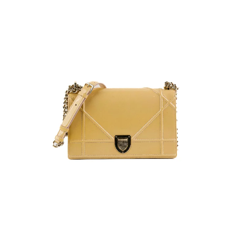 Christian Dior handbags with a detachable mirror for on - the - go touch - upsChristian Dior Diorama Medium Patent Shoulder Bag Yellow