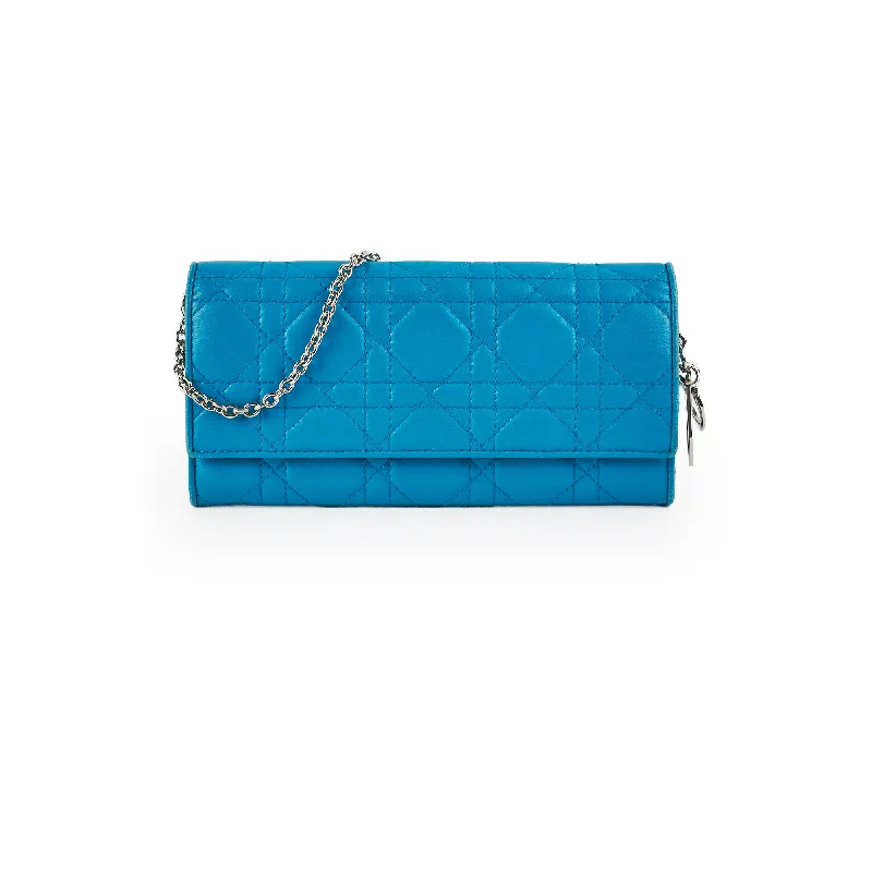 Christian Dior bags with a side - pocket for holding a water bottleChristian Dior Blue Lambskin Wallet