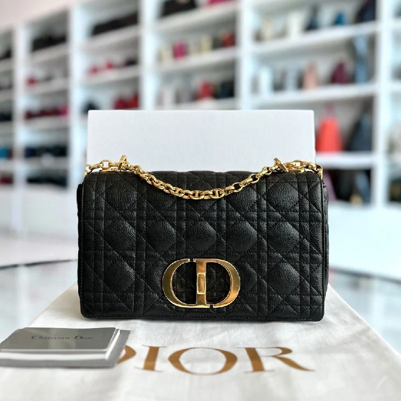 Christian Dior tote bags with a double - handle and shoulder - strap optionCaro Medium 25CMCannage Calfskin Black GHW