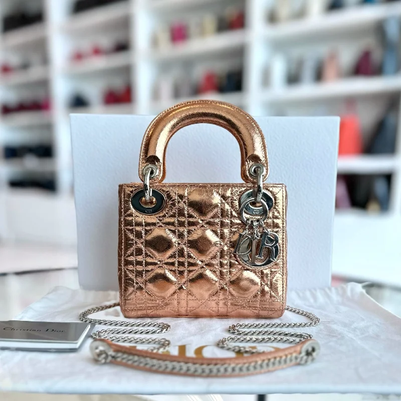 Fashion - forward Christian Dior tote bags for the modern woman*Chain Strap* Lady Mini Metallic Cannage Rose Gold SHW