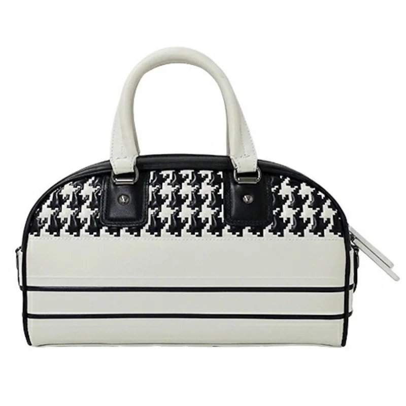 Christian Dior bags with a side - pocket for holding a water bottleCHRISTIAN DIOR Bag Ladies Handbag Shoulder 2way Vibe Small Leather Black White Houndstooth Bicolor