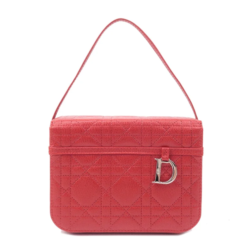 Christian Dior tote bags with a printed Dior logo on the frontChristian Dior Cannage Leather Vanity Bag Hand Bag Red