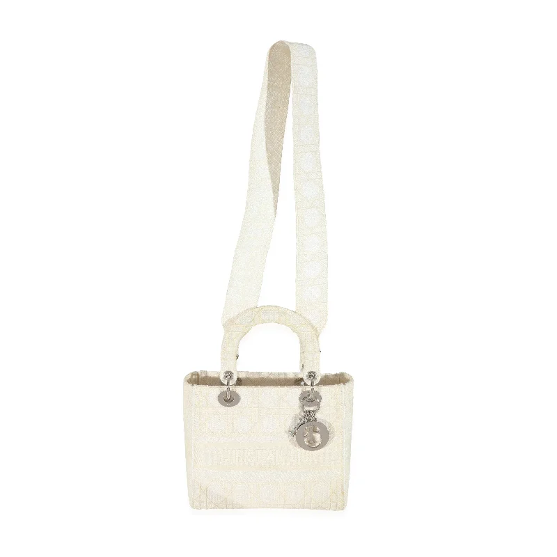 Christian Dior bags with a side - pocket for holding a water bottleCHRISTIAN DIOR Cannage White Canvas D-Lite Lady Dior