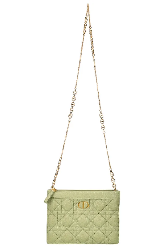 Contemporary Christian Dior handbags with a unique shapeCHRISTIAN DIOR Caro Zipped Pouch with Chain Cedar