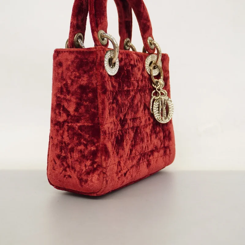 Christian Dior bags with a detachable coin purse insideCHRISTIAN DIOR  Lady Dior Cannage Velor Women's Handbag Red Color