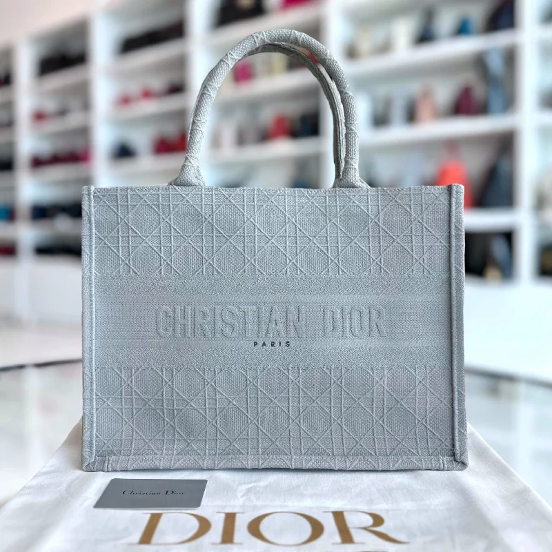 Christian Dior bags with a zip - top closure and multiple compartmentsBook Tote Medium Cannage Embroidery Canvas Gray Bag