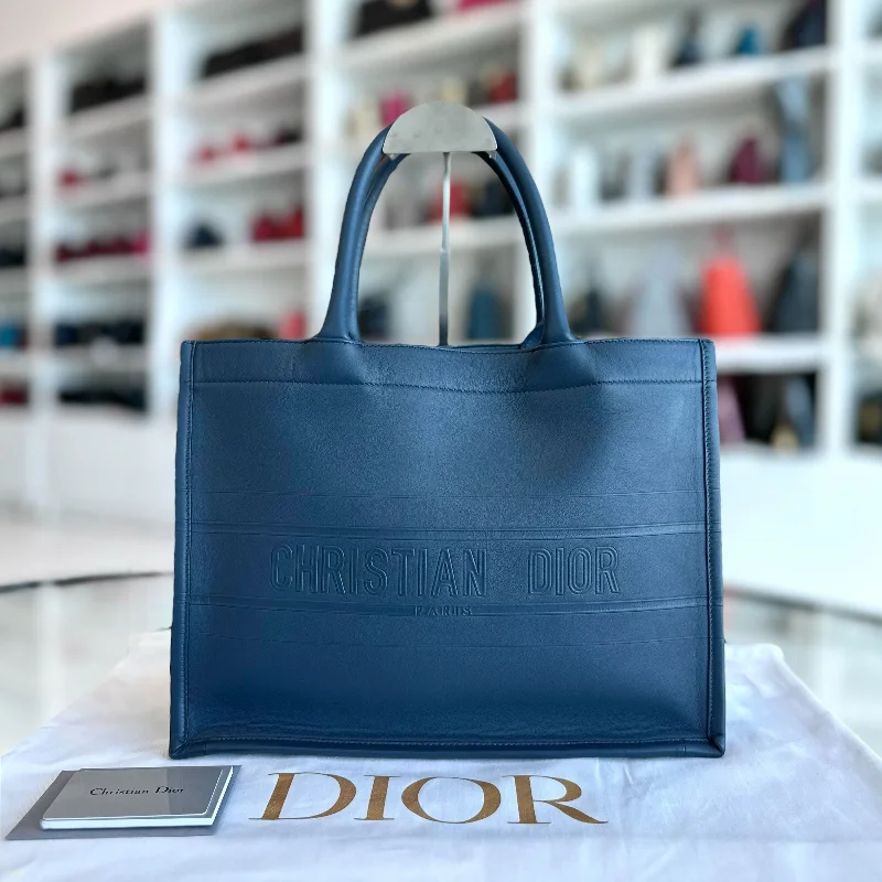 Contemporary Christian Dior handbags with a unique shapeBook Tote Medium Smooth Calfskin Dark Blue