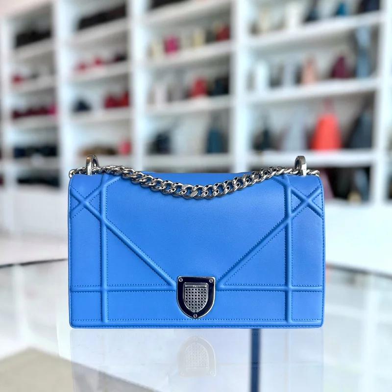 Contemporary Christian Dior handbags with a unique shapeDiorama Ama Medium Smooth Calfskin Blue SHW