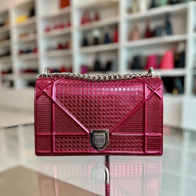 Christian Dior Saddle bags with a studded trim for a bold lookDiorama Medium Metallic Ama Micro-Cannage Pink SHW