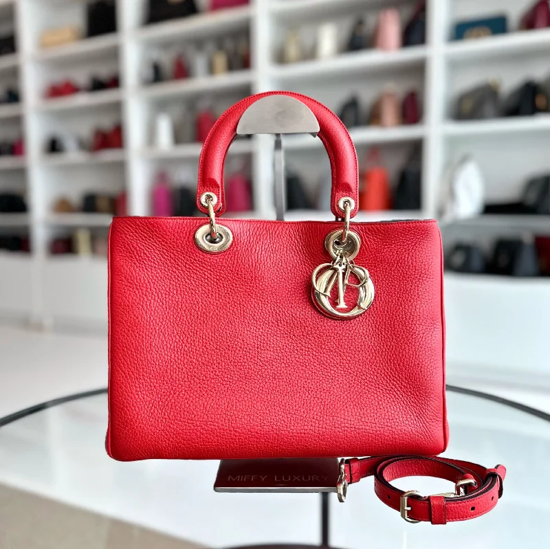 Christian Dior handbags with a back - pocket for quick storageDiorissimo Medium Grained Calfskin Red GHW