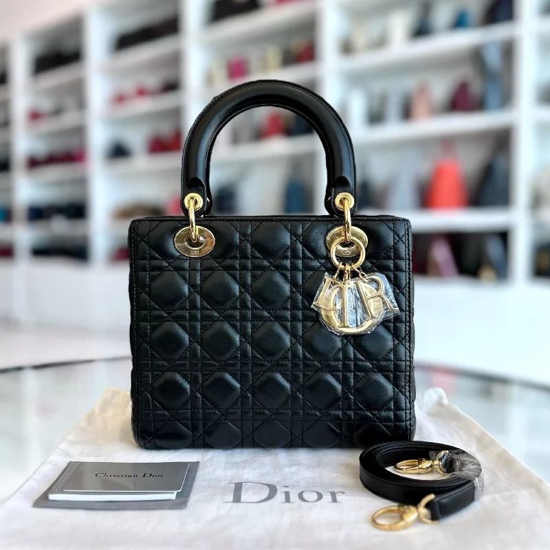 Fashion - forward Christian Dior tote bags for the modern womanLady Medium Cannage Lambskin Black GHW