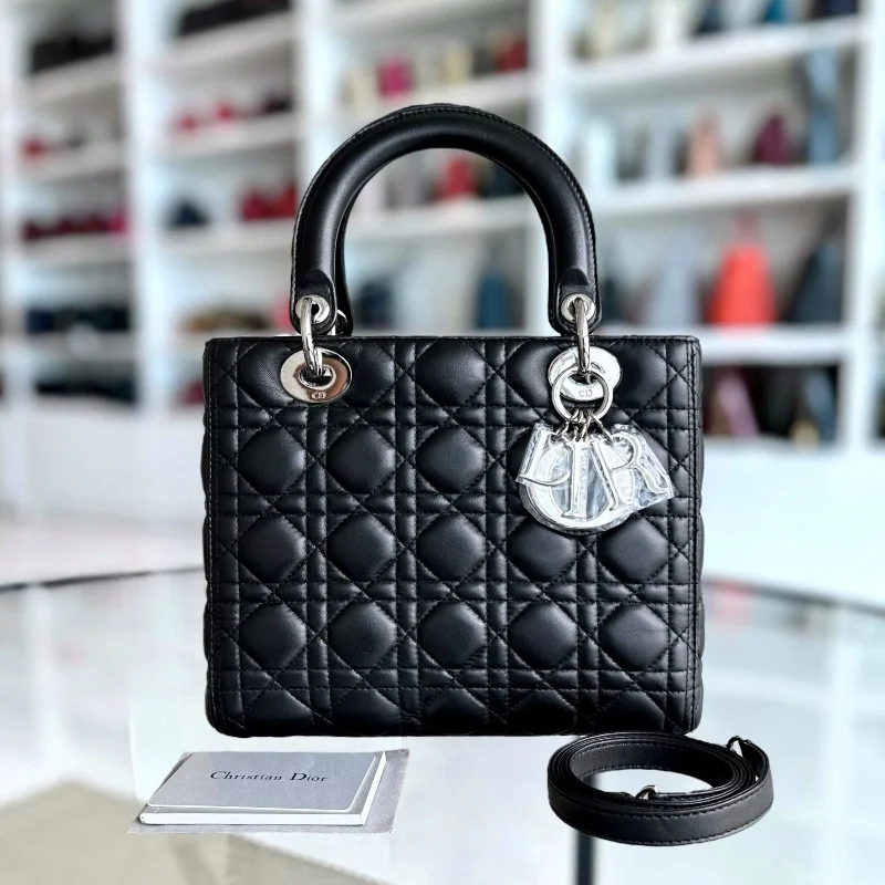 Christian Dior crossbody bags with a front - flap pocket for easy accessLady Medium Cannage Lambskin Black SHW