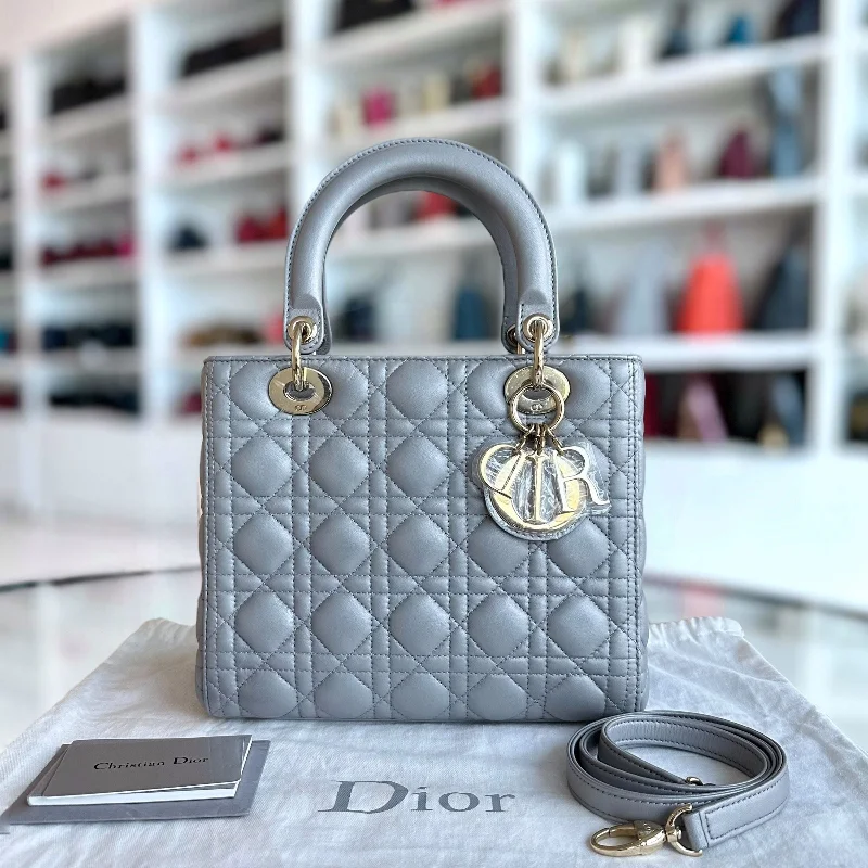 Trendsetting Christian Dior crossbody bags with a colorful strapLady Medium Cannage Lambskin Gray GHW