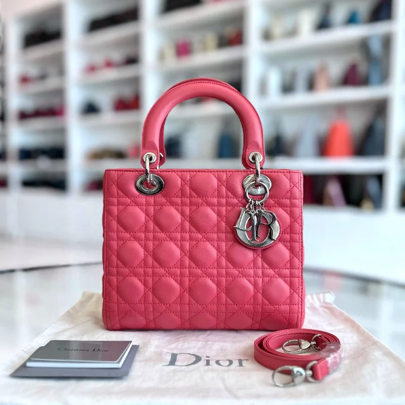 Fashion - forward Christian Dior tote bags for the modern womanLady Medium Cannage Lambskin Pink Coral SHW