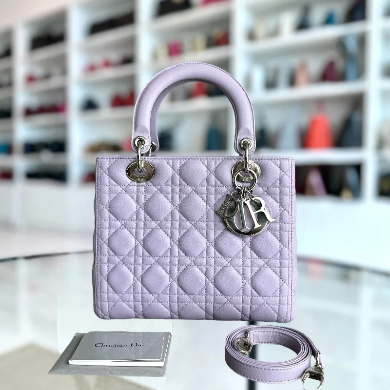 Christian Dior bags with a zip - top closure and multiple compartmentsLady Medium Lambskin Cannage Purple SHW