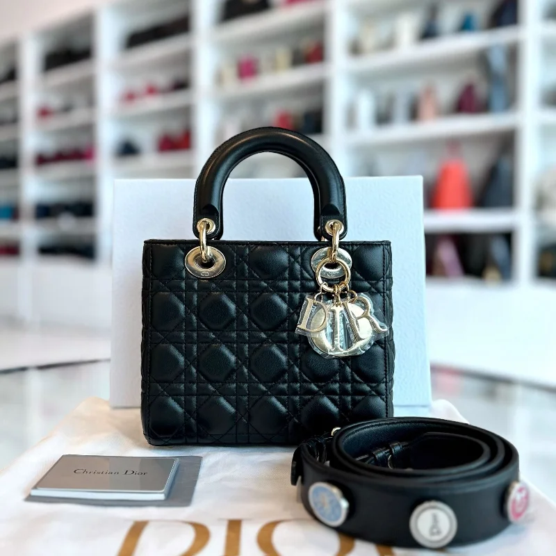 Christian Dior crossbody bags with a front - flap pocket for easy accessLady Small Lambskin Cannage Badge Charm ABC Black GHW