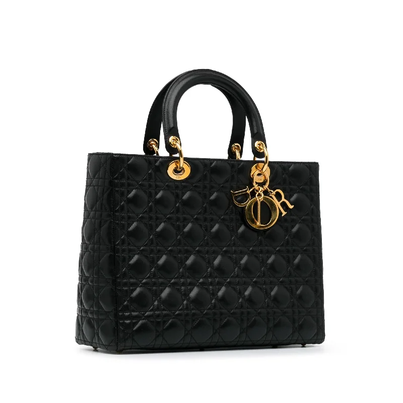 Christian Dior handbags with a detachable mirror for on - the - go touch - upsDior Large Lambskin Cannage Lady Dior (Hbpskq)